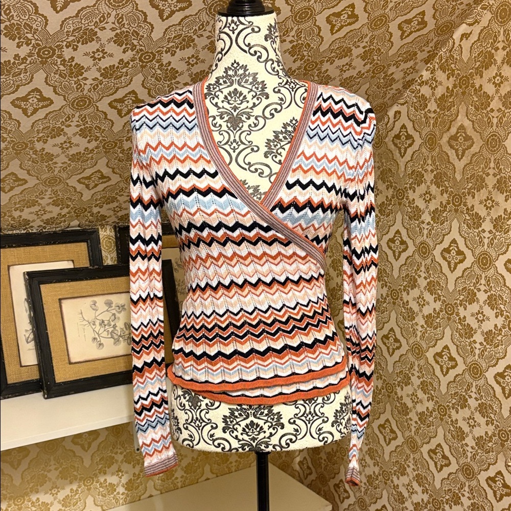 Chevron Patterned Wrap Sweater